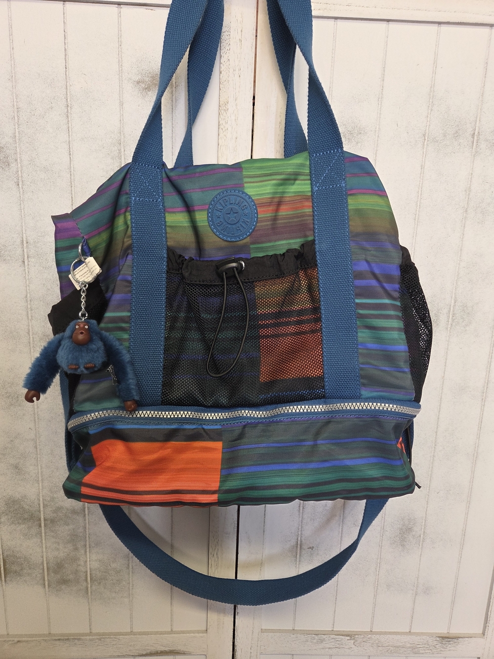Kipling Multicolor Striped Nylon Tote